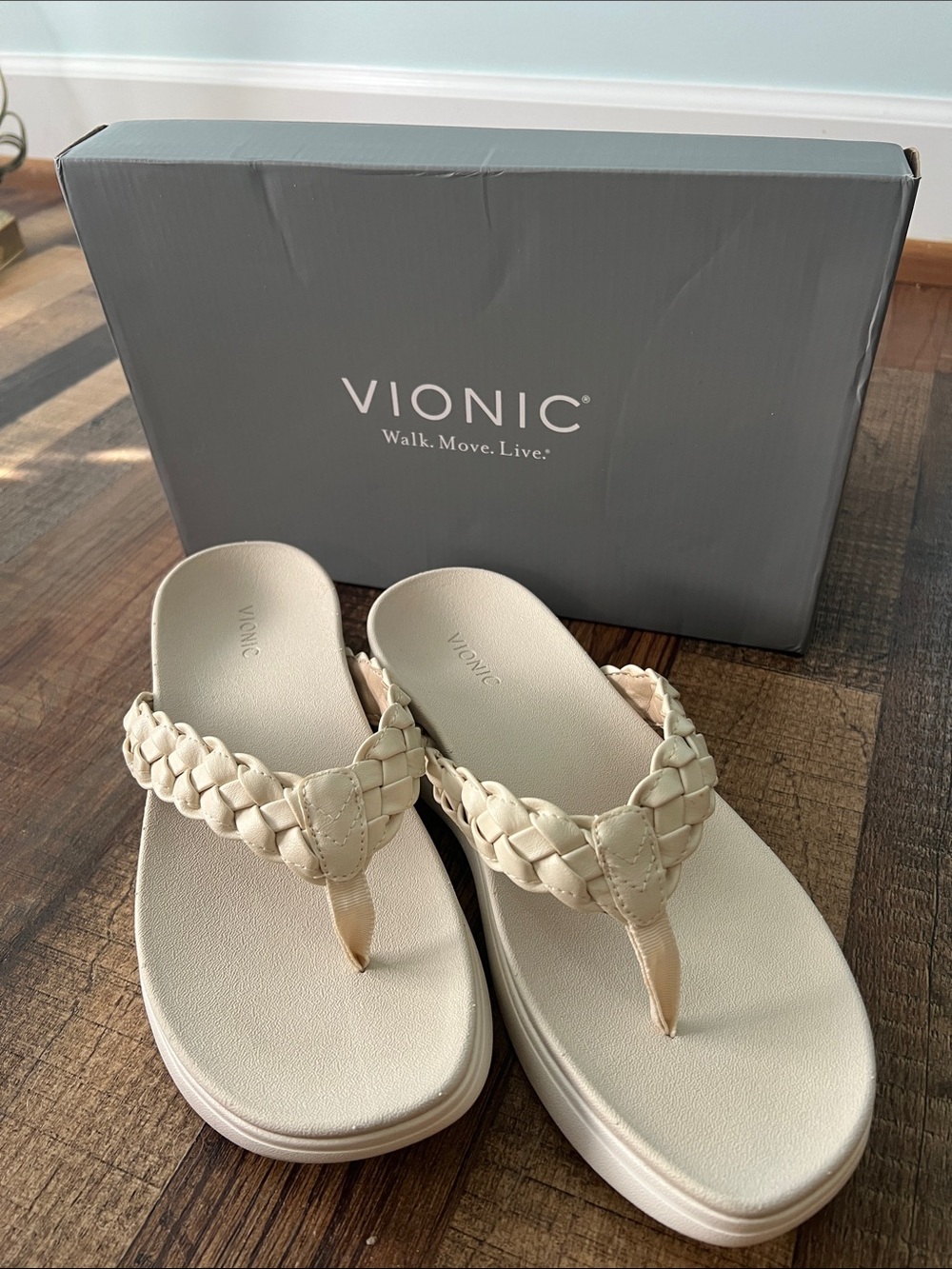 Vionic Women's Braided Toe-Post Sandals in Ivory